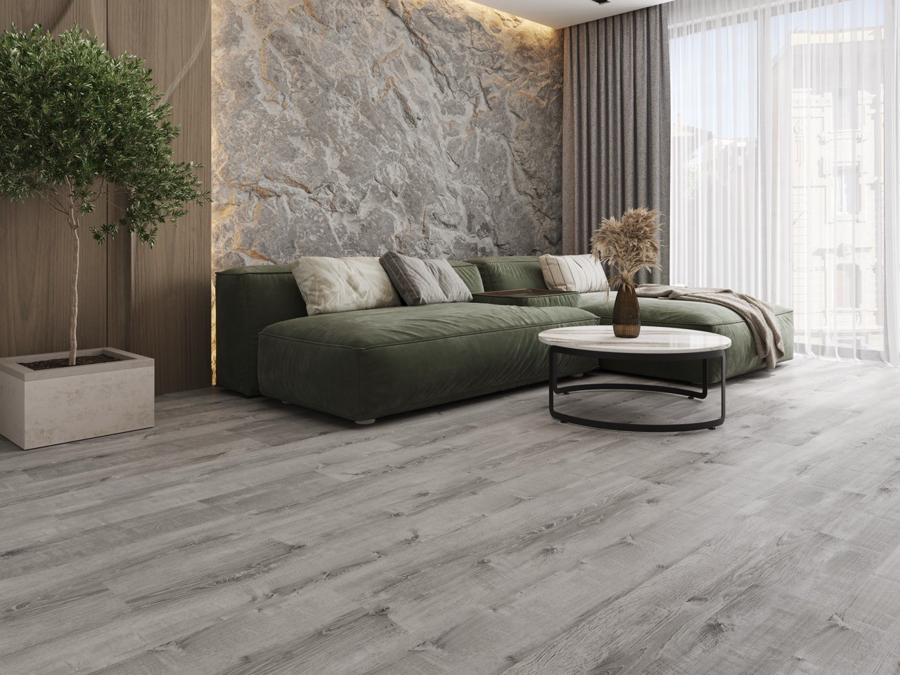 Кварцвиниловый SPC ламинат Cronafloor Nano Дуб Лондон ZH-81133-2 1200×180×3,5 фото в интерьере